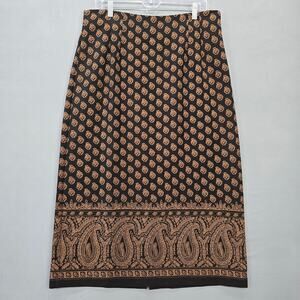 Briggs Petites Black Brown Midi Skirt Stretch Aline Slit Womens Petite Size 16P